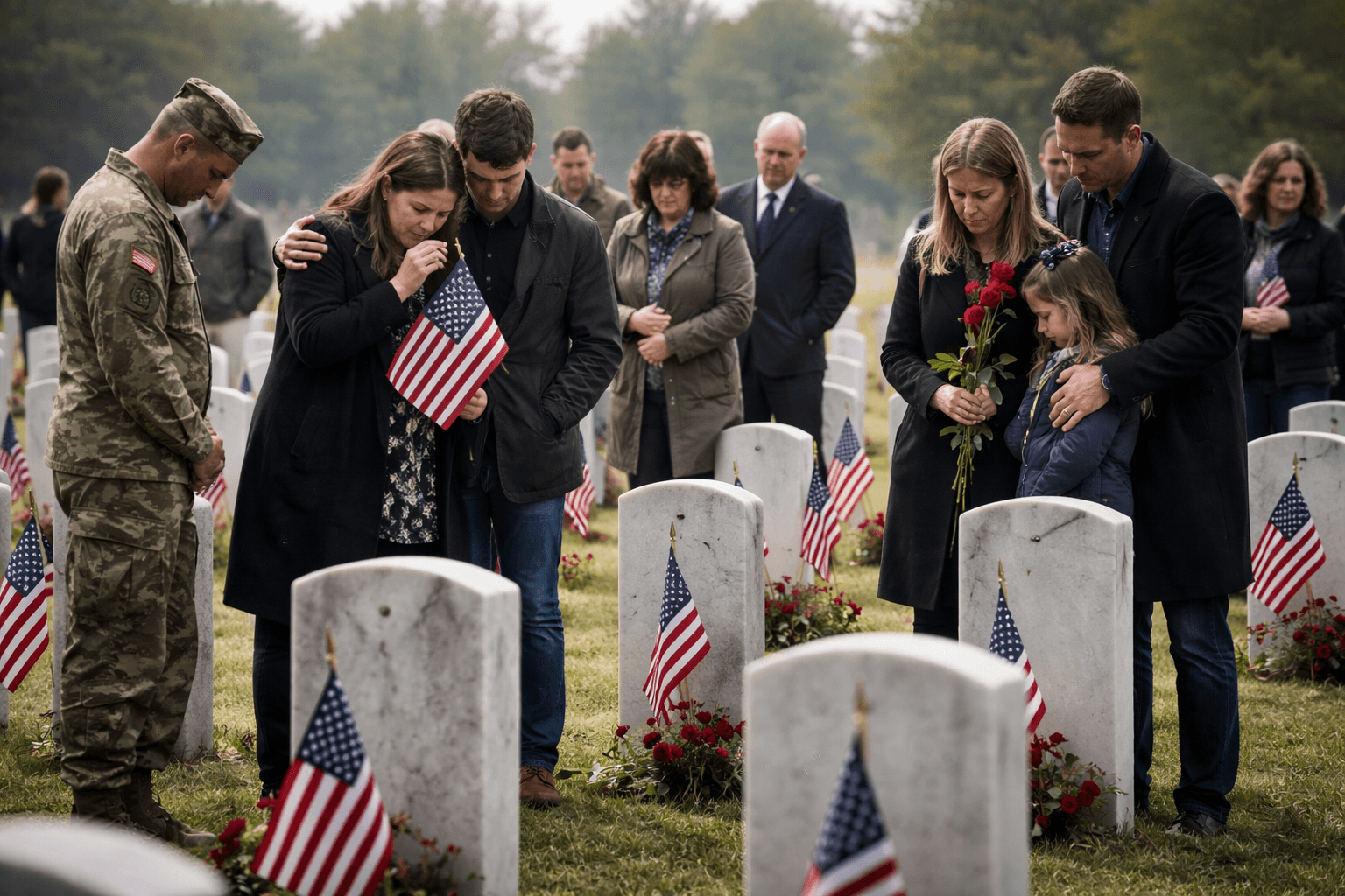 mourners gather in military cemetery