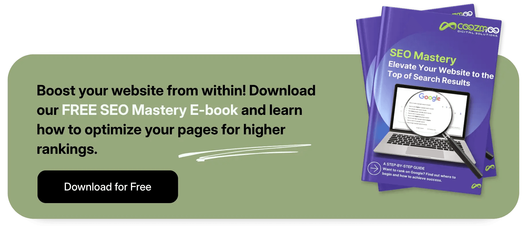 CTA for  Free SEO Mastery E-book to boost website search rankings.