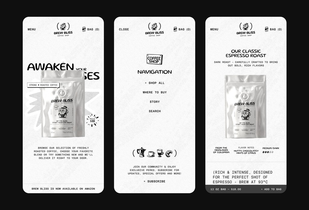 brew bliss coffee mobile website ecommerce