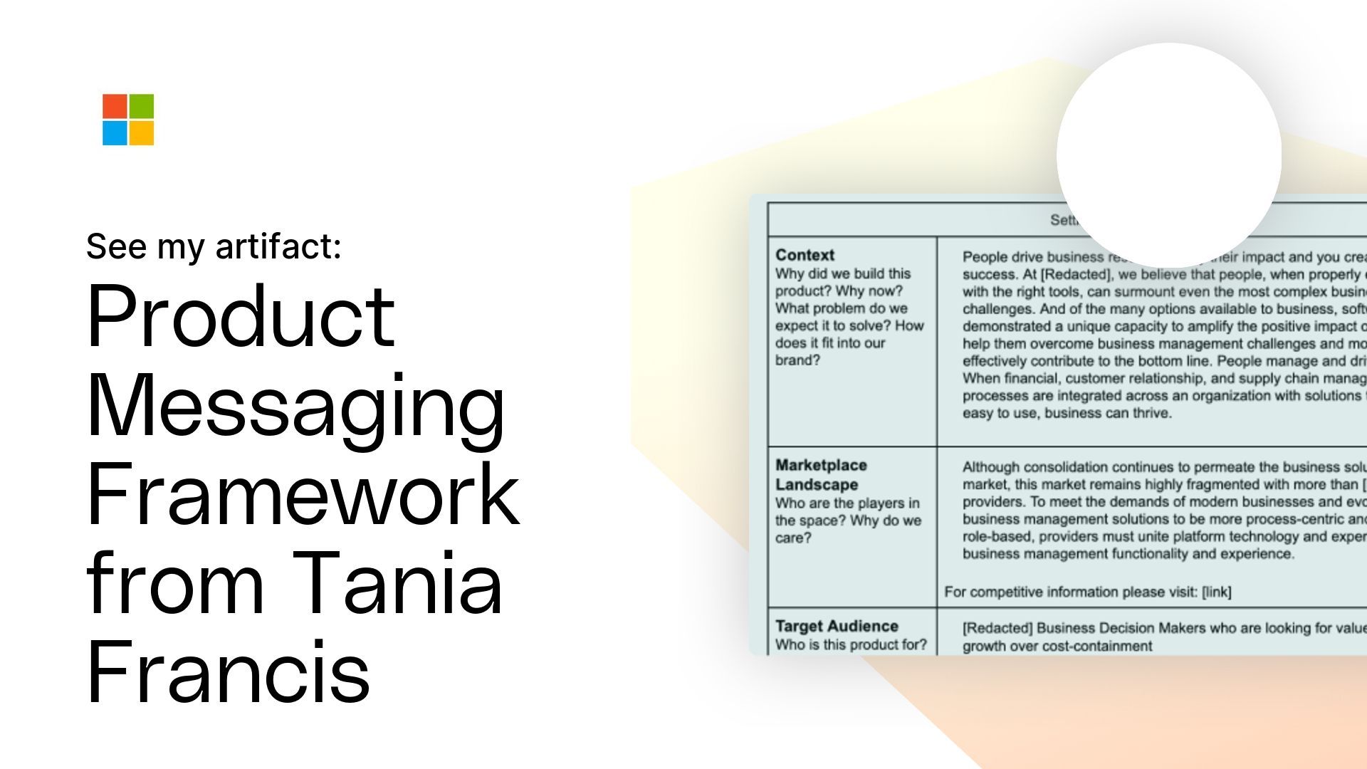 Product Messaging Framework From Tania Francis Artifact