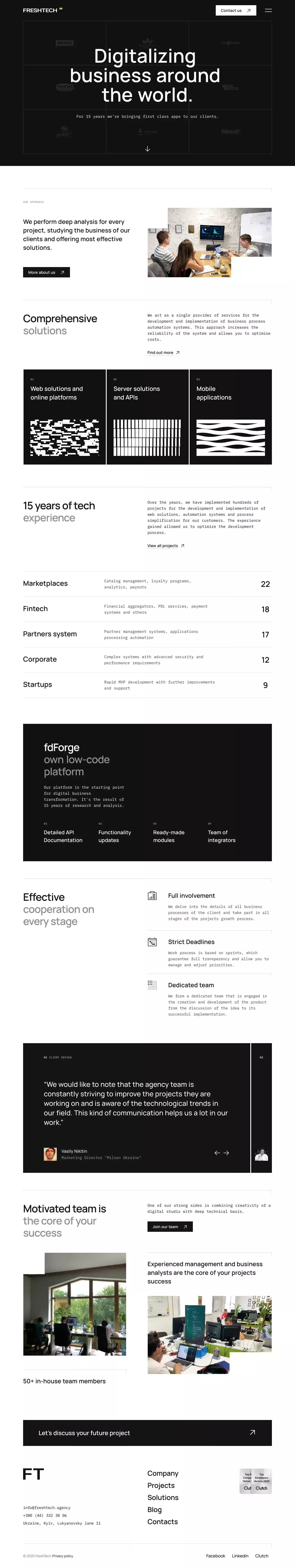 FreshTech - Digitalizing business around portfolio page screenshot showcasing Design and Tech design