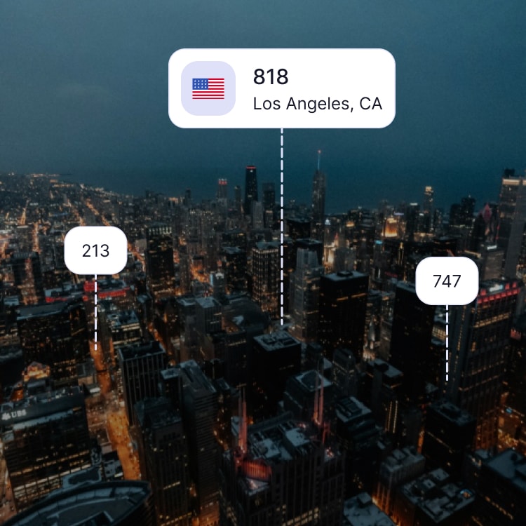 City skyline of San Fernando Valley showing the 818 area code and surrounding area codes