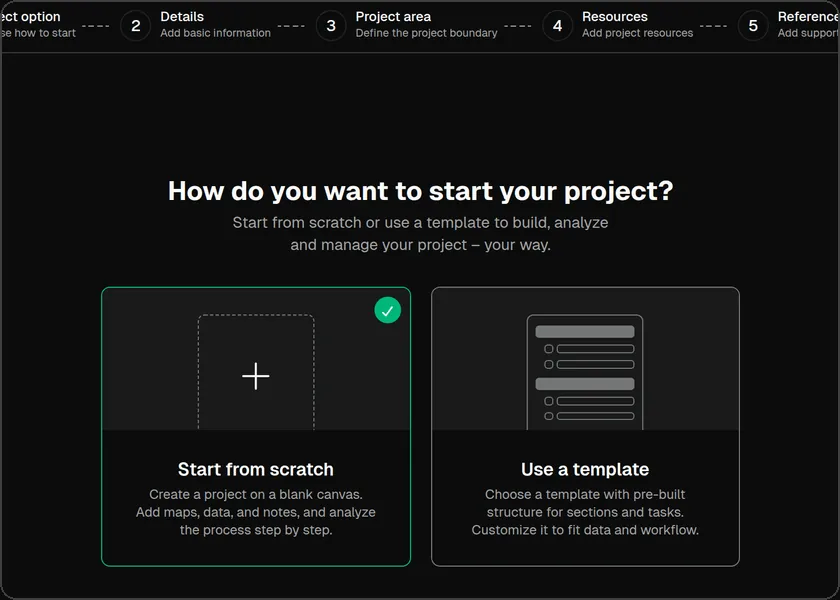 Step 1 of the New project wizard: Start from scratch or Use a template