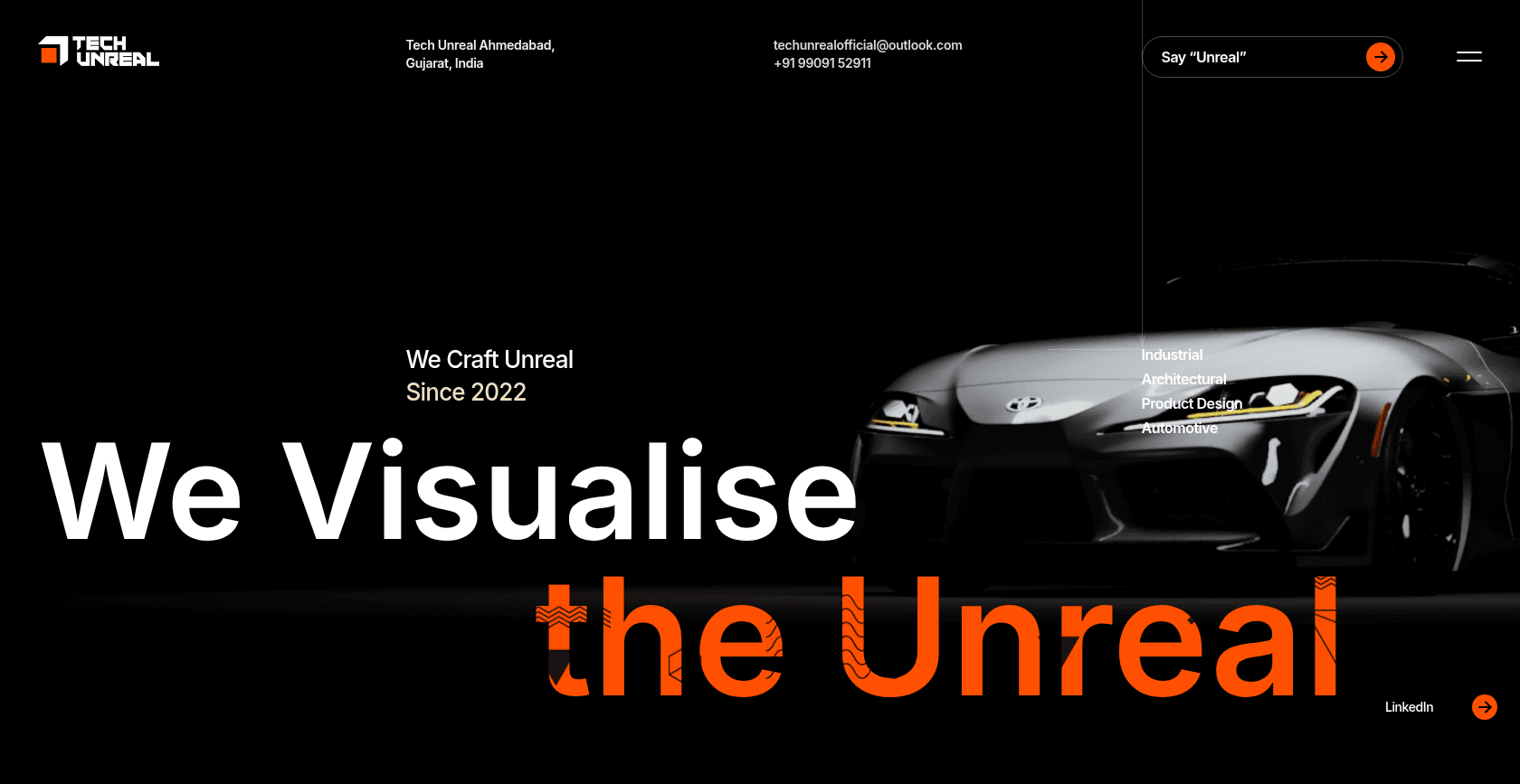 Tech Unreal website featuring modern web design, responsive layouts, and a bold digital experience for a 3D visualisation studio.