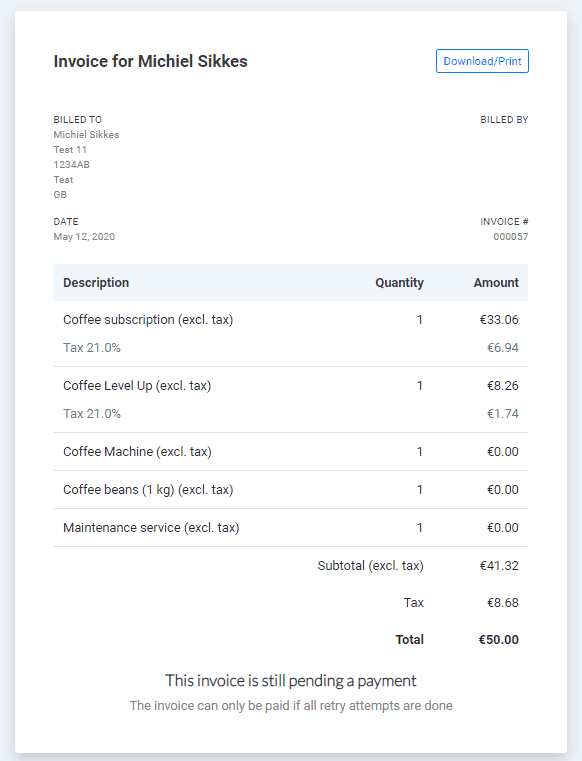 Subscription invoice description