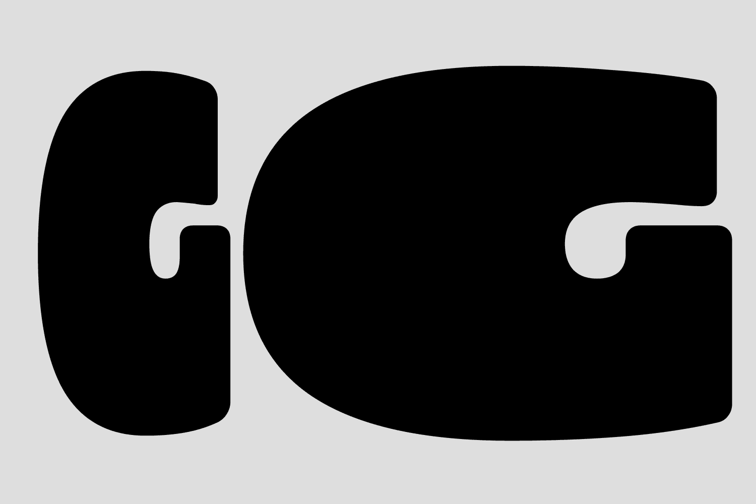 Two uppercase ‘G’ characters displayed in different widths of Gelatic font, showing its width variability