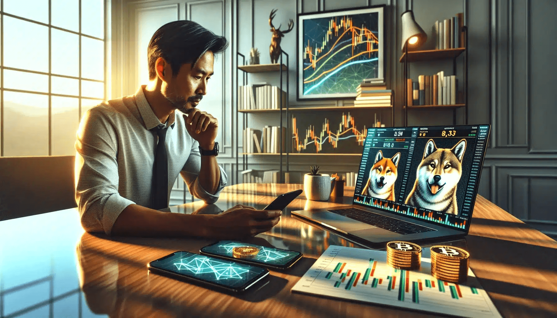 Man trading Floki crypto on laptop - What Is Floki Crypto