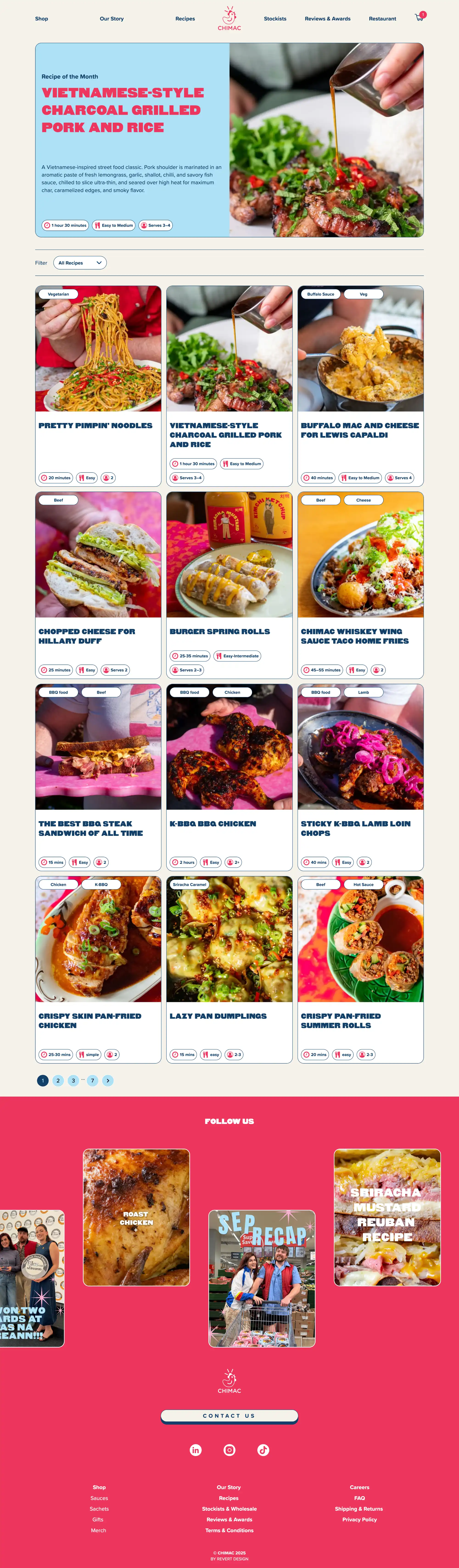 Full lenght screenshot of the recipes page