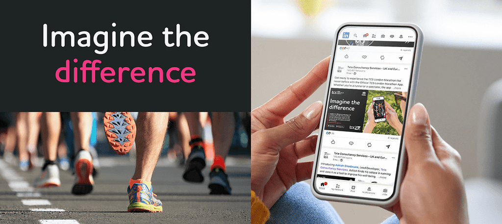 A person views a TCS LinkedIn post on a phone, showing campaign results using Compass.