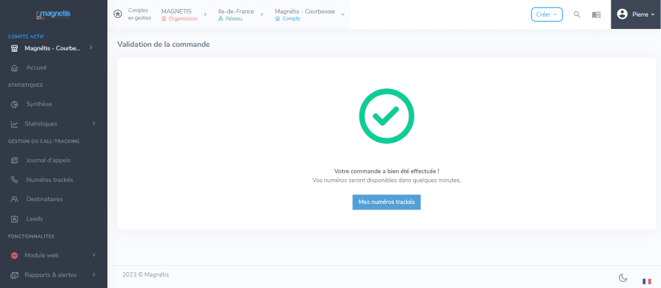 Confirmation commande