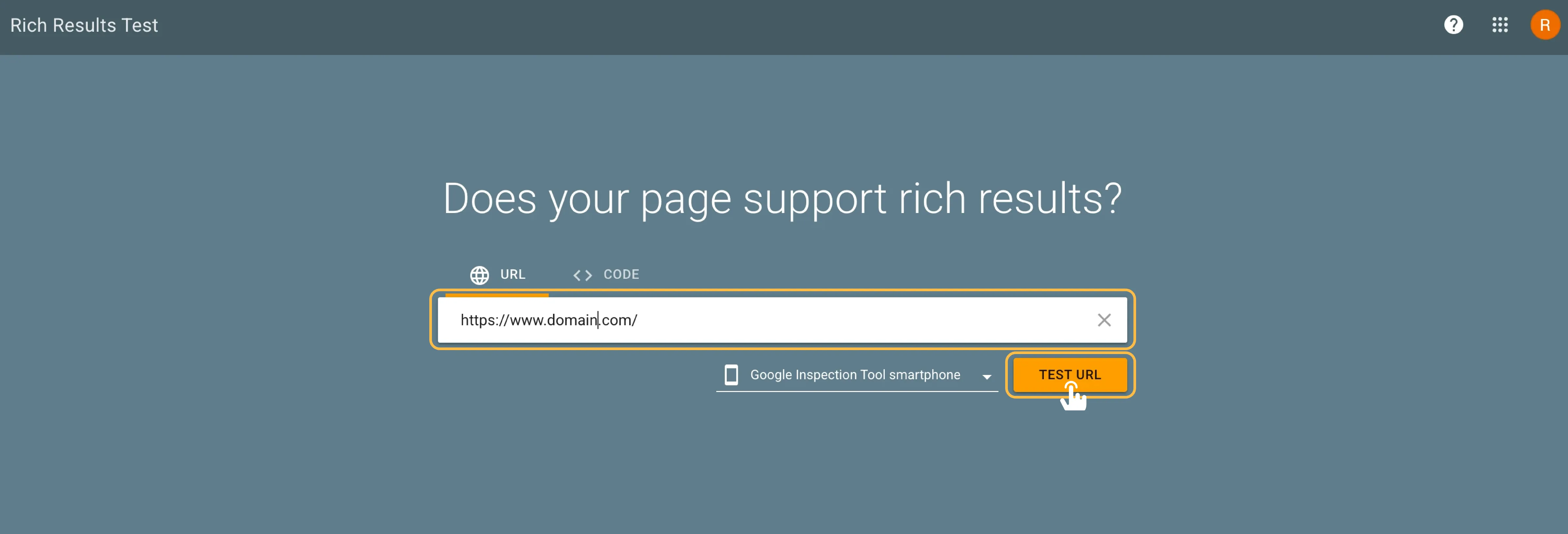 Google's rich result test home page.