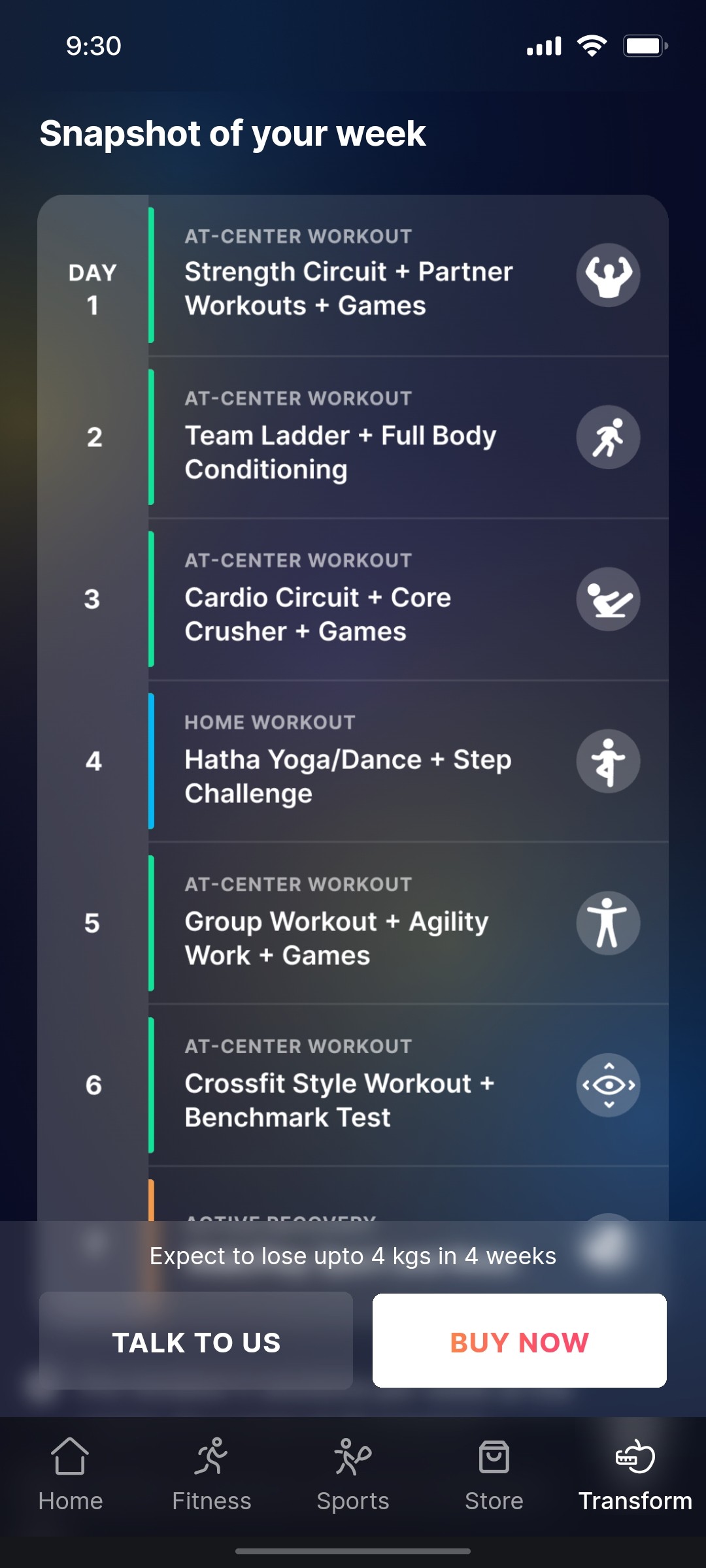 Cult.fit App Snapshot of your weak Screen