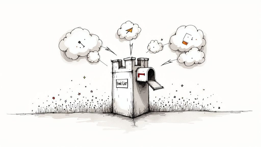 A hand holding a megaphone, symbolizing direct communication with an audience.