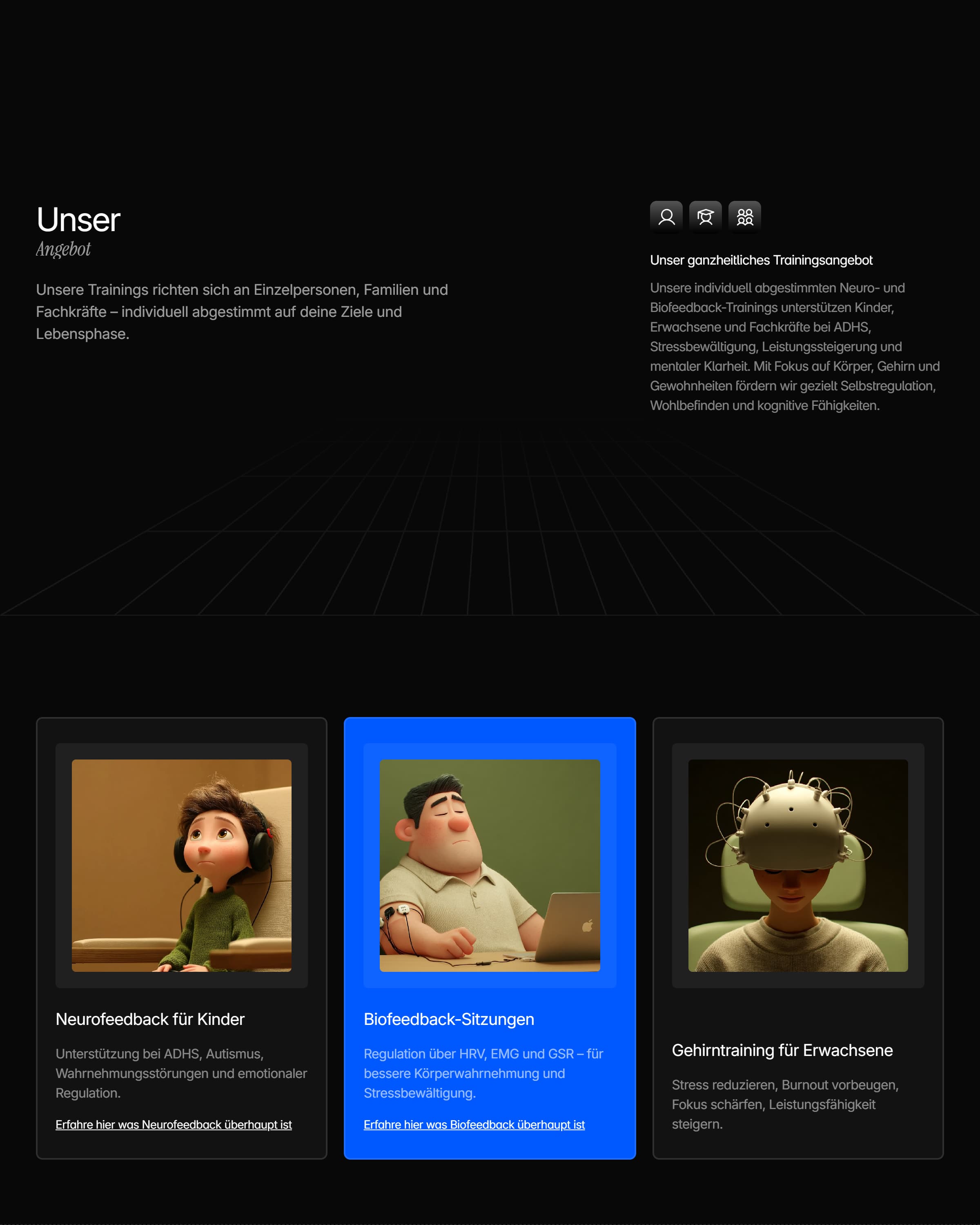 eine von Blaq Nexus erstellte Website - eine Sektion von der Website eines Neurofeedbackzentrums