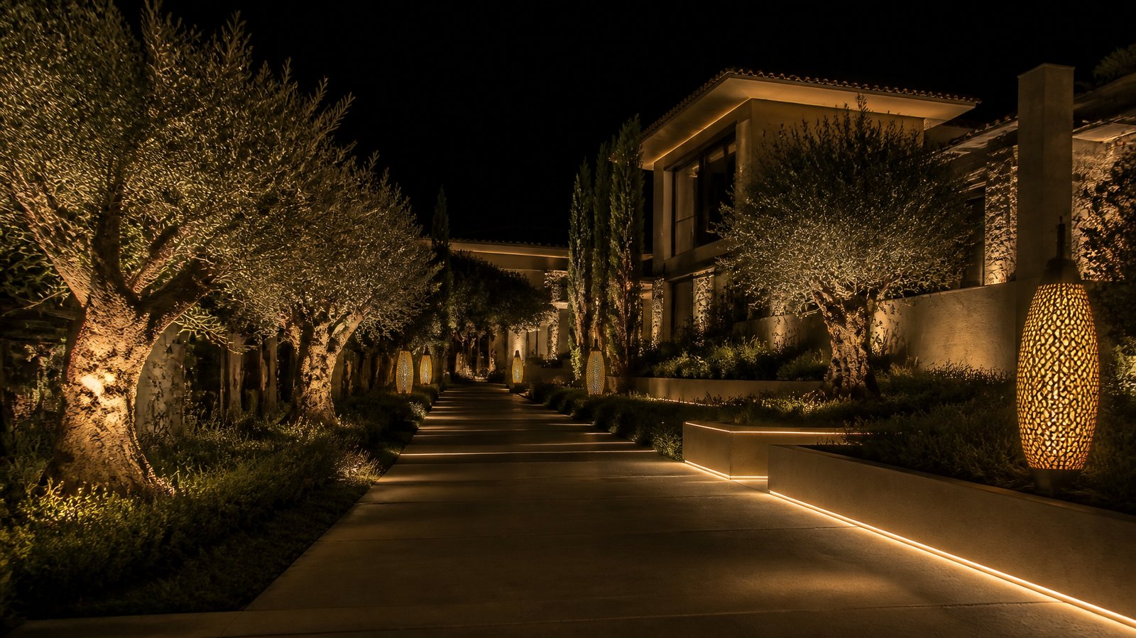 Camino de olivos iluminado · concepto Ledilux