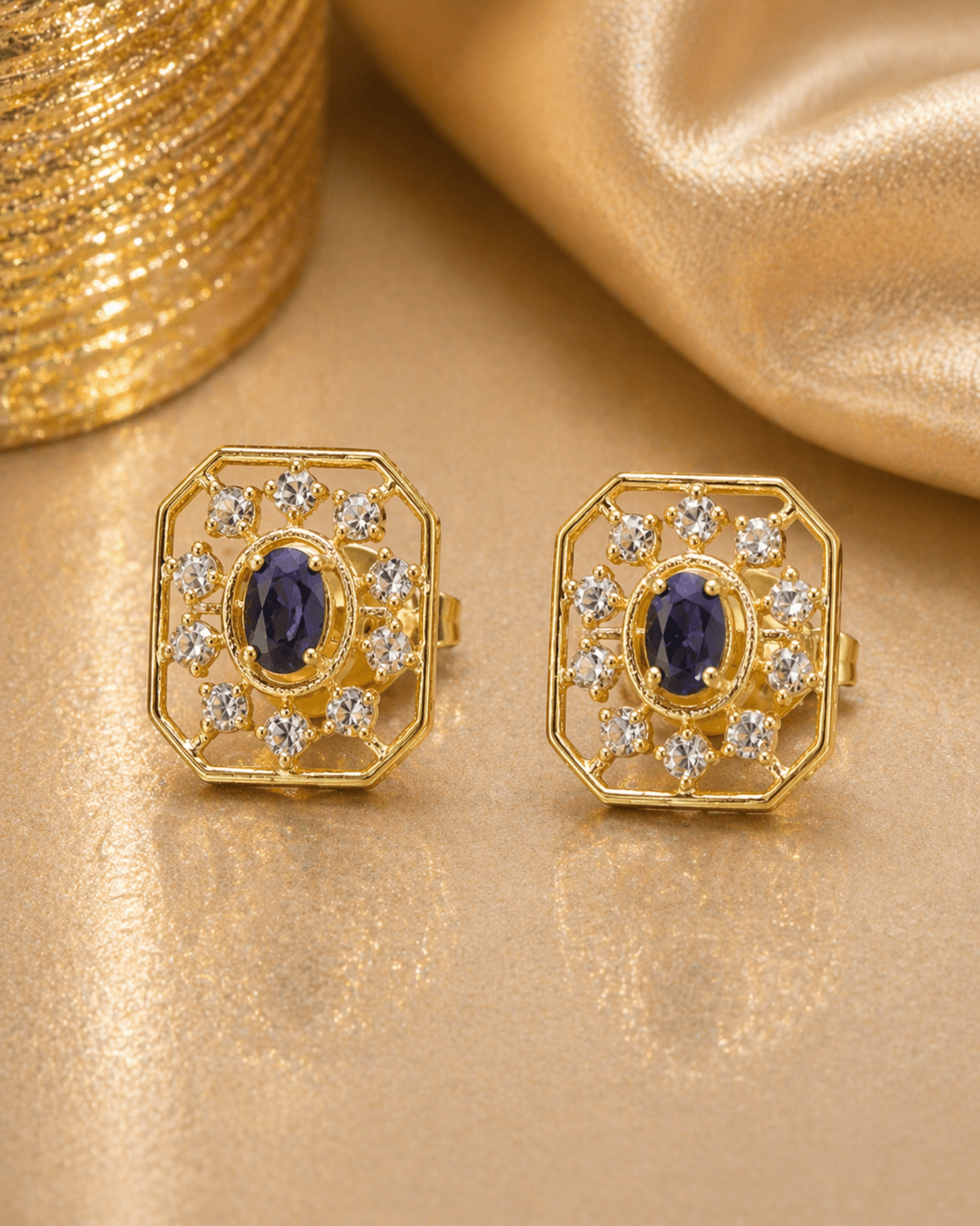 Sapphire bloomed uncut diamond earrings