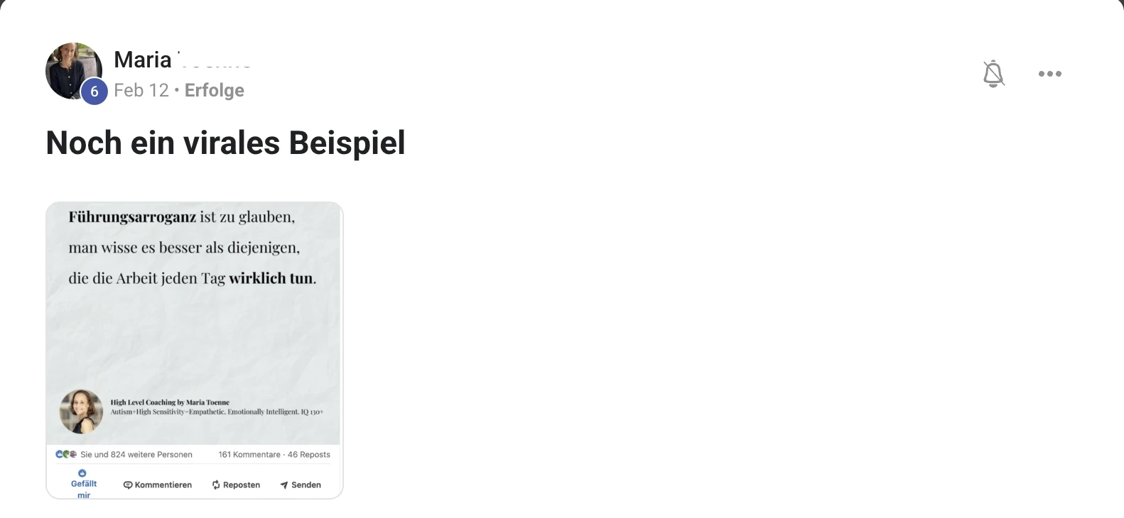 Erfahrungsbericht KI Creator Akademie: Coach Maria mit viralem LinkedIn-Post über 824 Likes