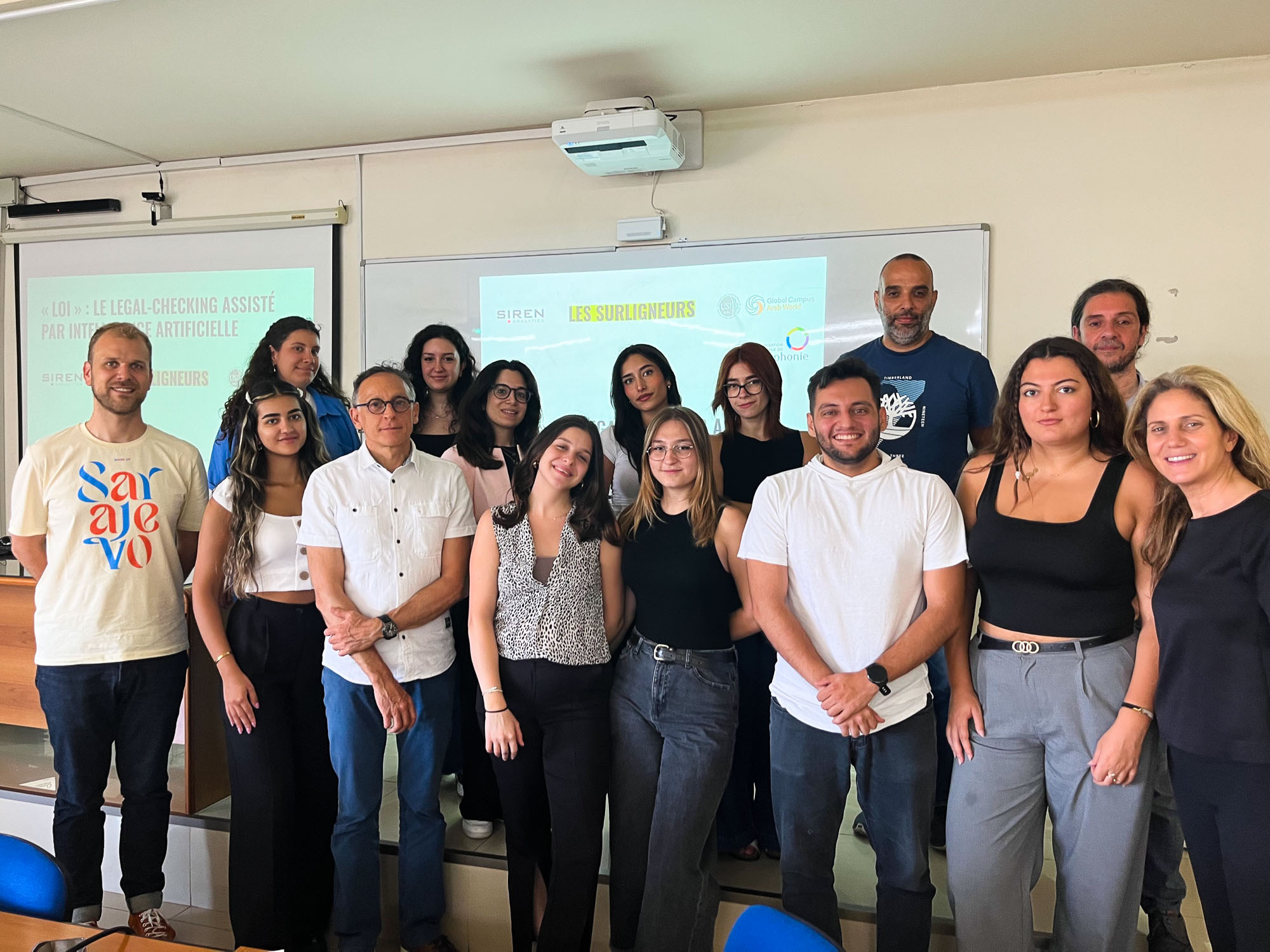 Photo of the jurists and students who attended training on 'legal checking' given by Les Surligneurs