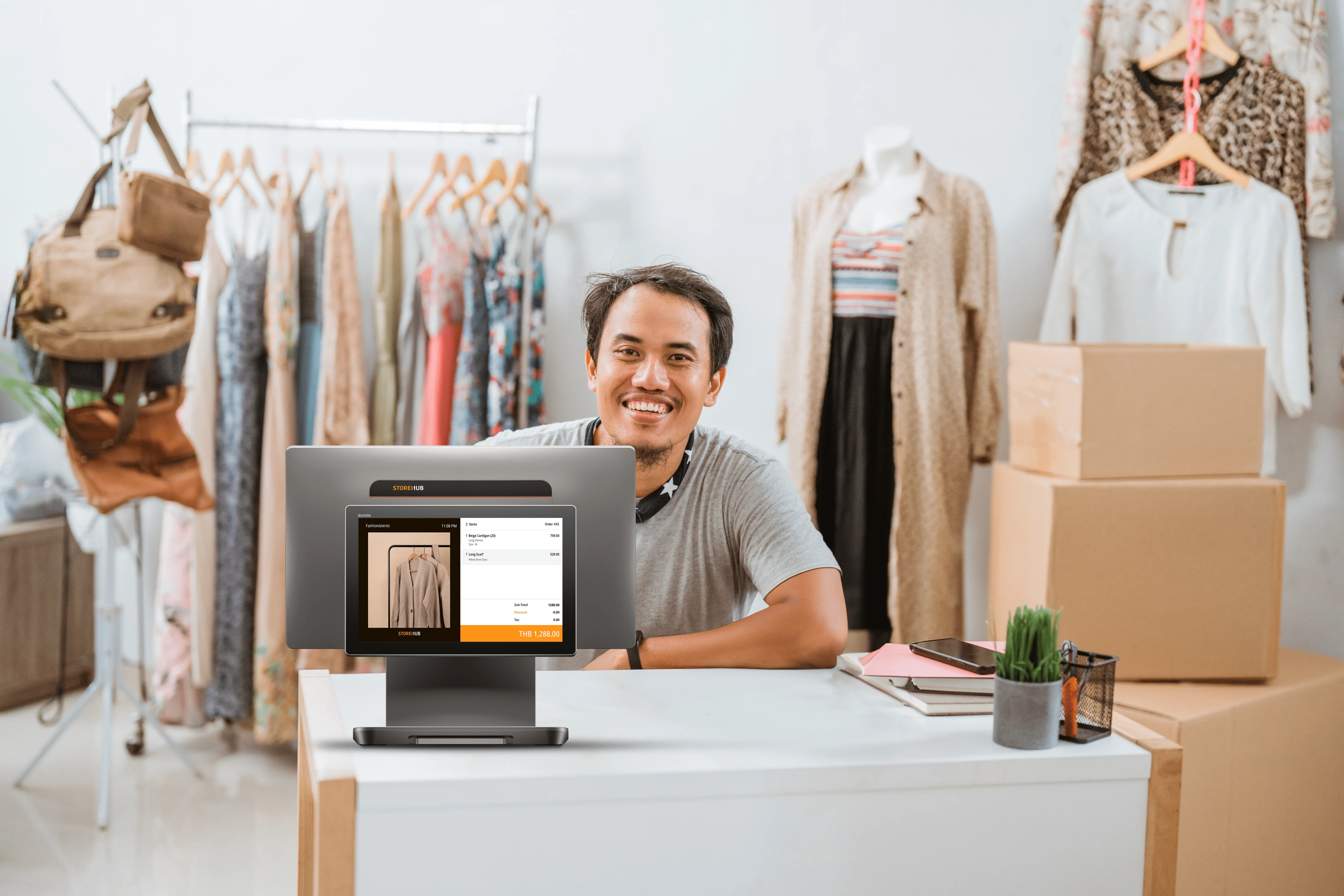 Thai boutique and apparel shop owner using the StoreHub retail POS system for inventory management.