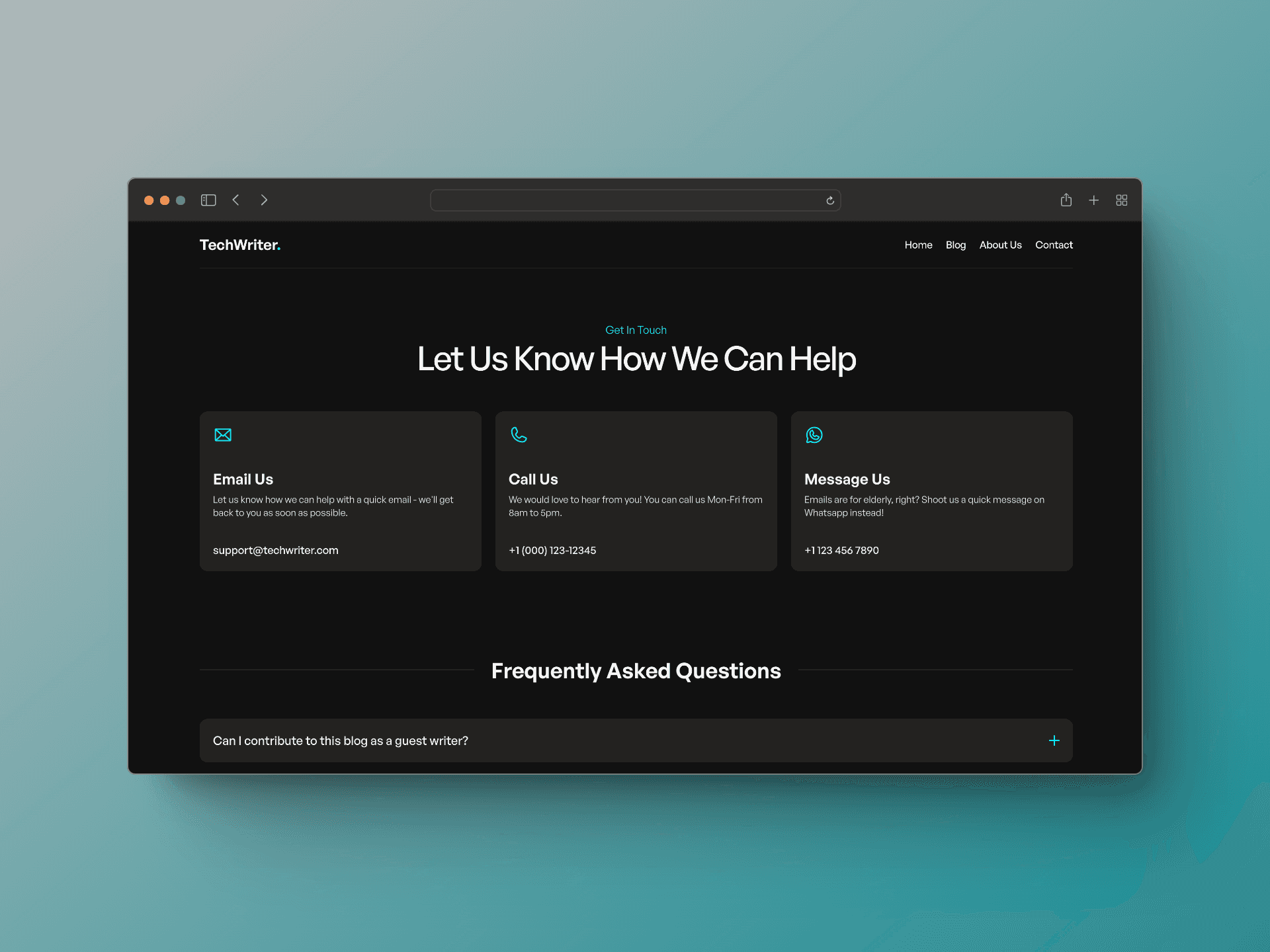 TechWriter's get in touch page