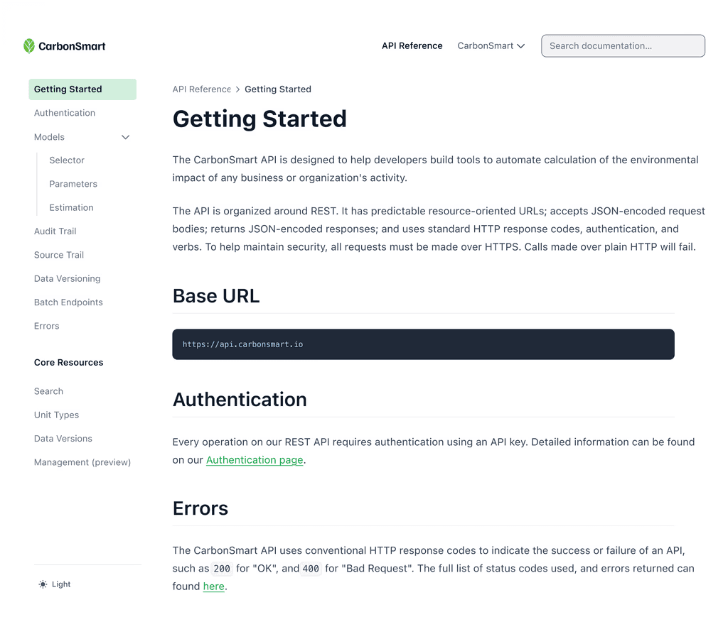 CarbonSmart API Guidepage