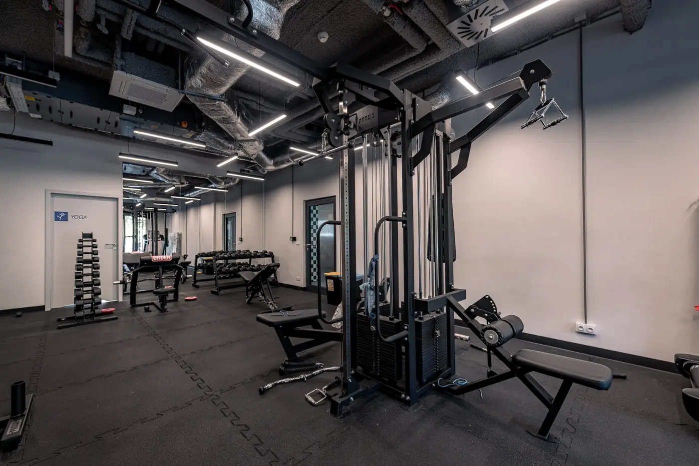 Modern gym facilities available at student accommodation in Warsaw, Poland