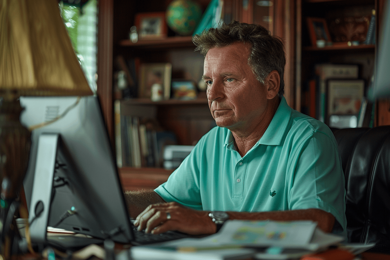 a home care business owner using home care software in his office