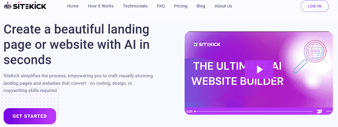 Sitekick AI landing page designer