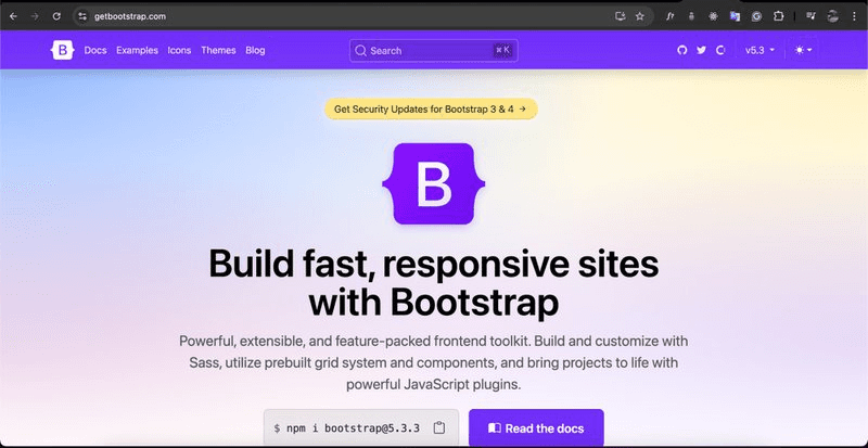 Homepage of Bootstrap, another top CSS framework.