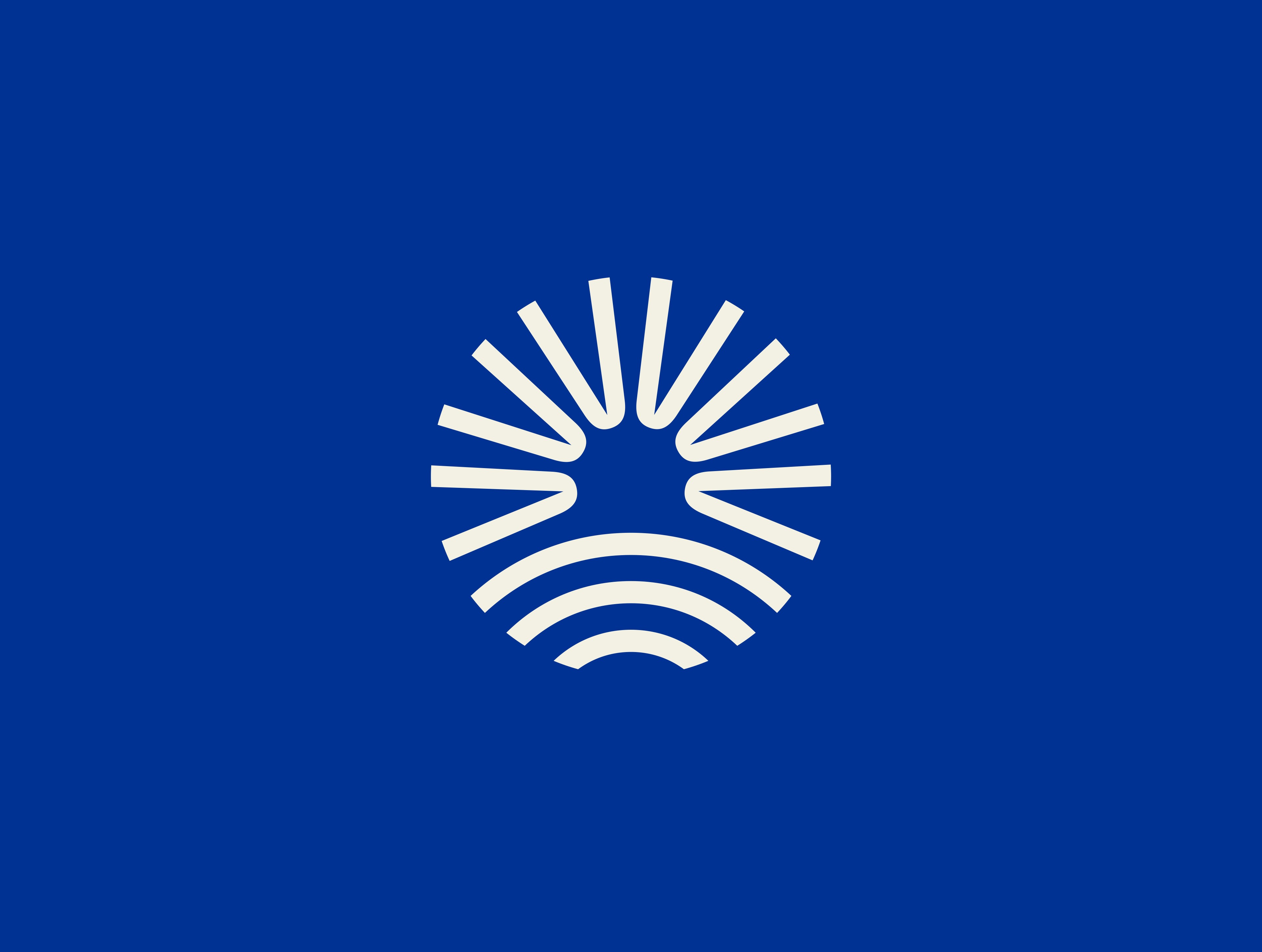 Woda sun and waves symbol in cream on cobalt blue, logo design for a restaurant in Bydgoszcz