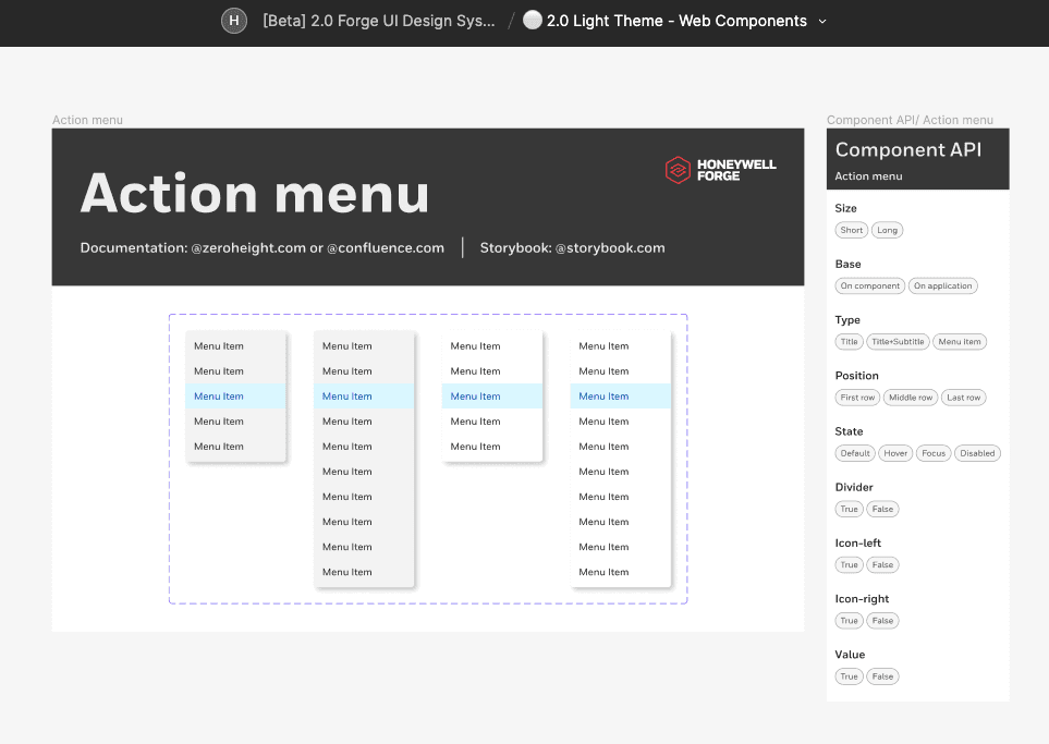 Action menu UI component in Figma