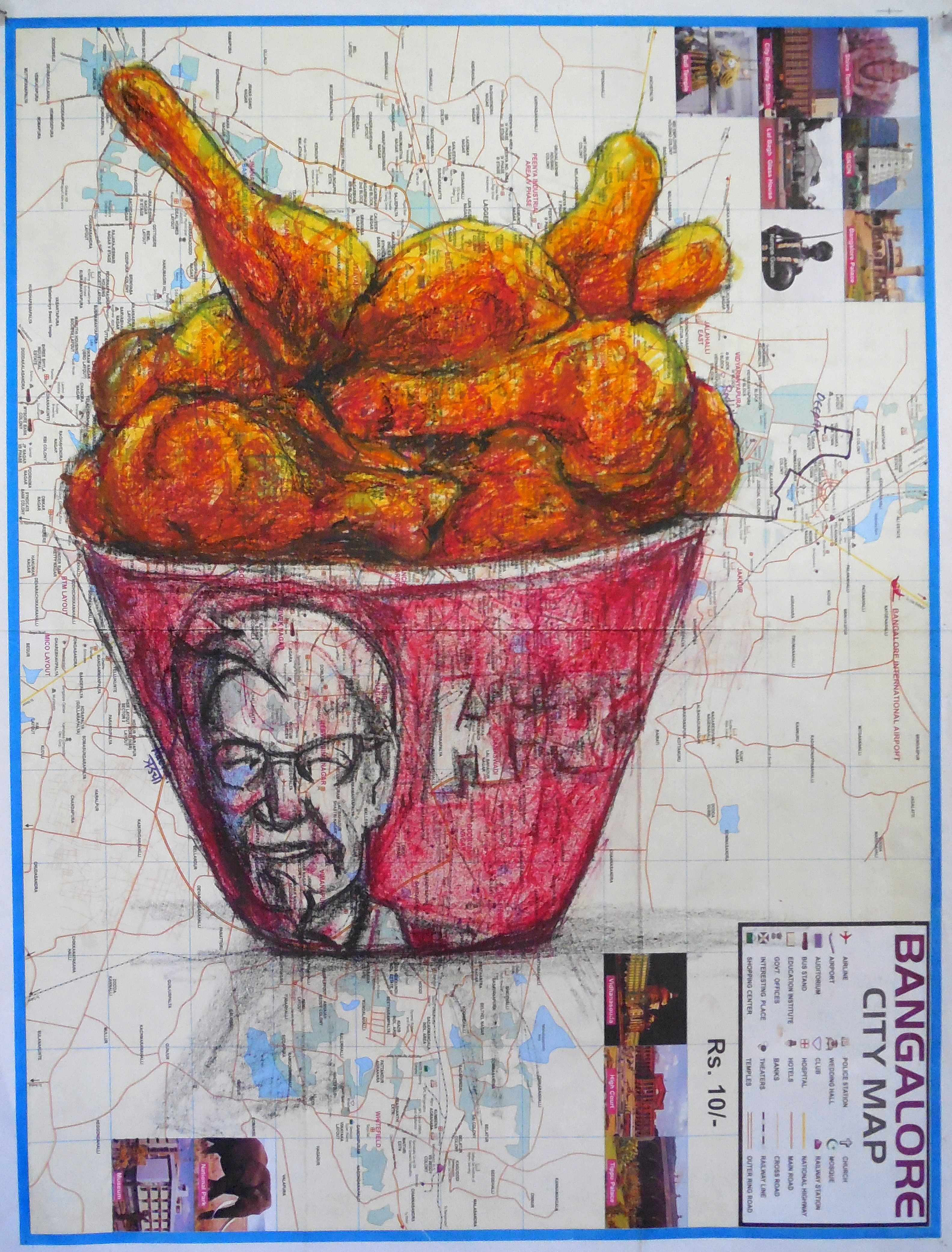 herd of sheep on road painting