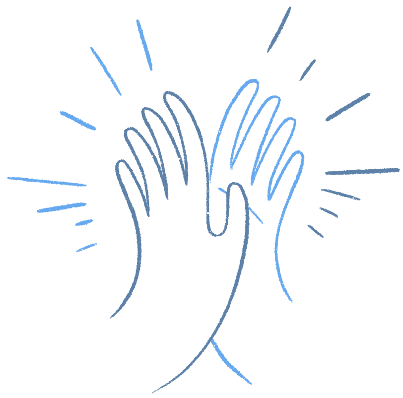 Illustration of two hands clapping with stylized rays of light behind them.