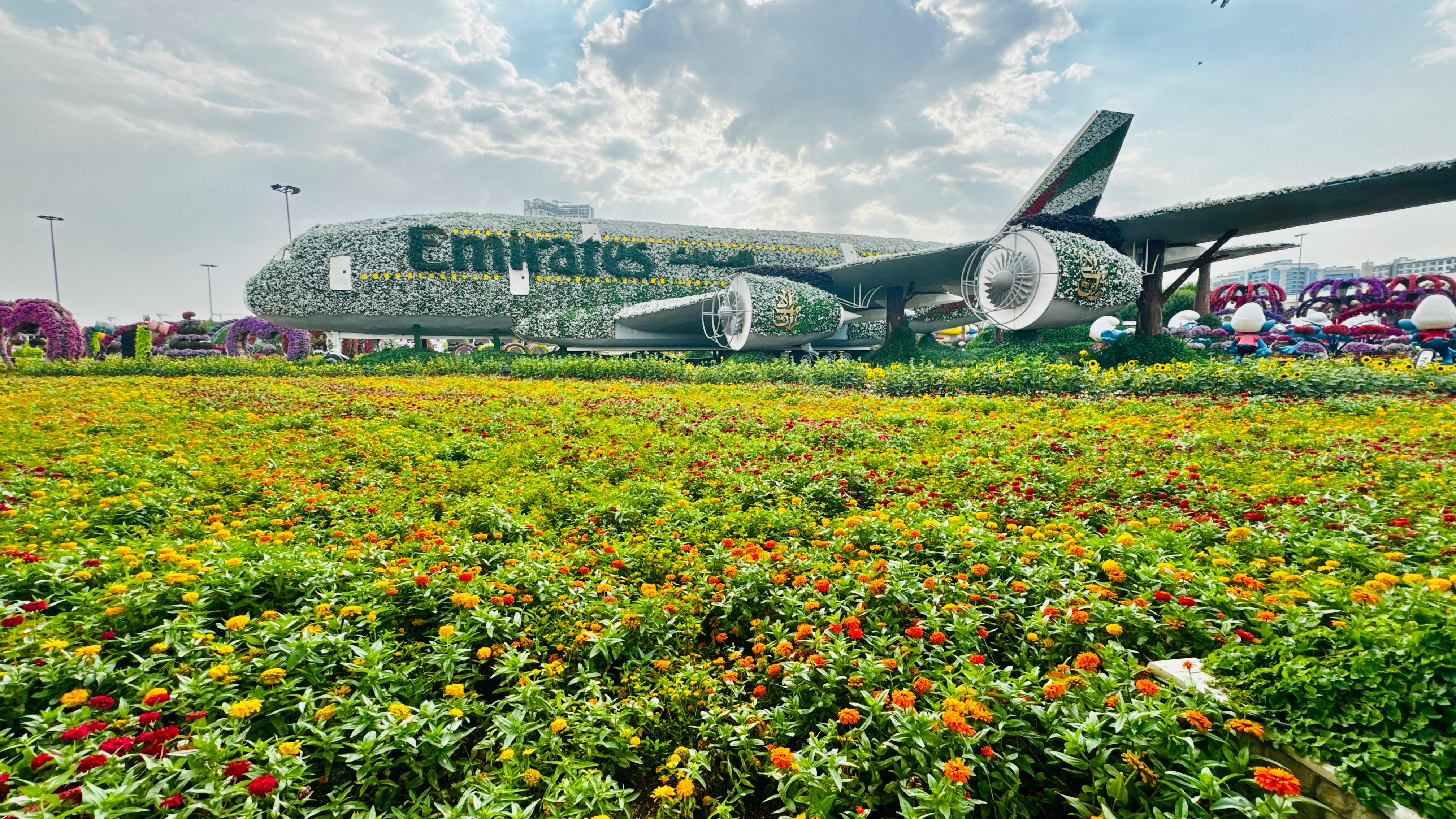 A floral Emirates plane display at Dubai miracle garden