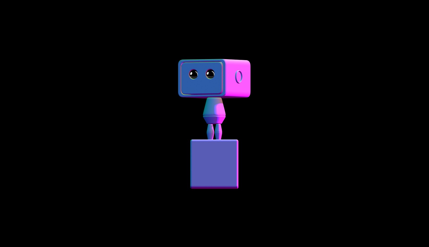  Minimal black hero background featuring a colorful 3D robot character with a cube base, representing an immersive interactive web experience.