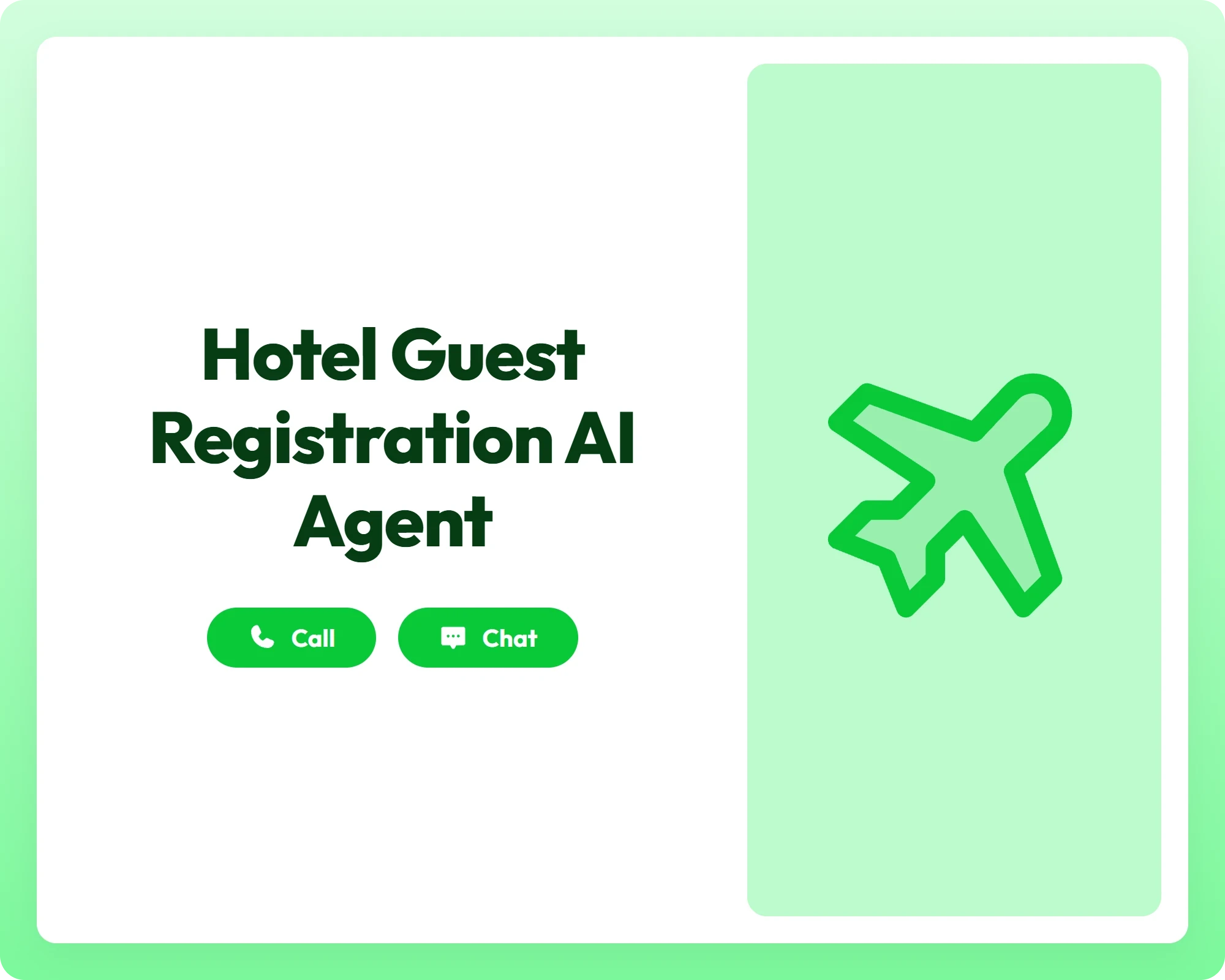hotel guest registration ai agent supports call and chat with an airplane tilt icon panel