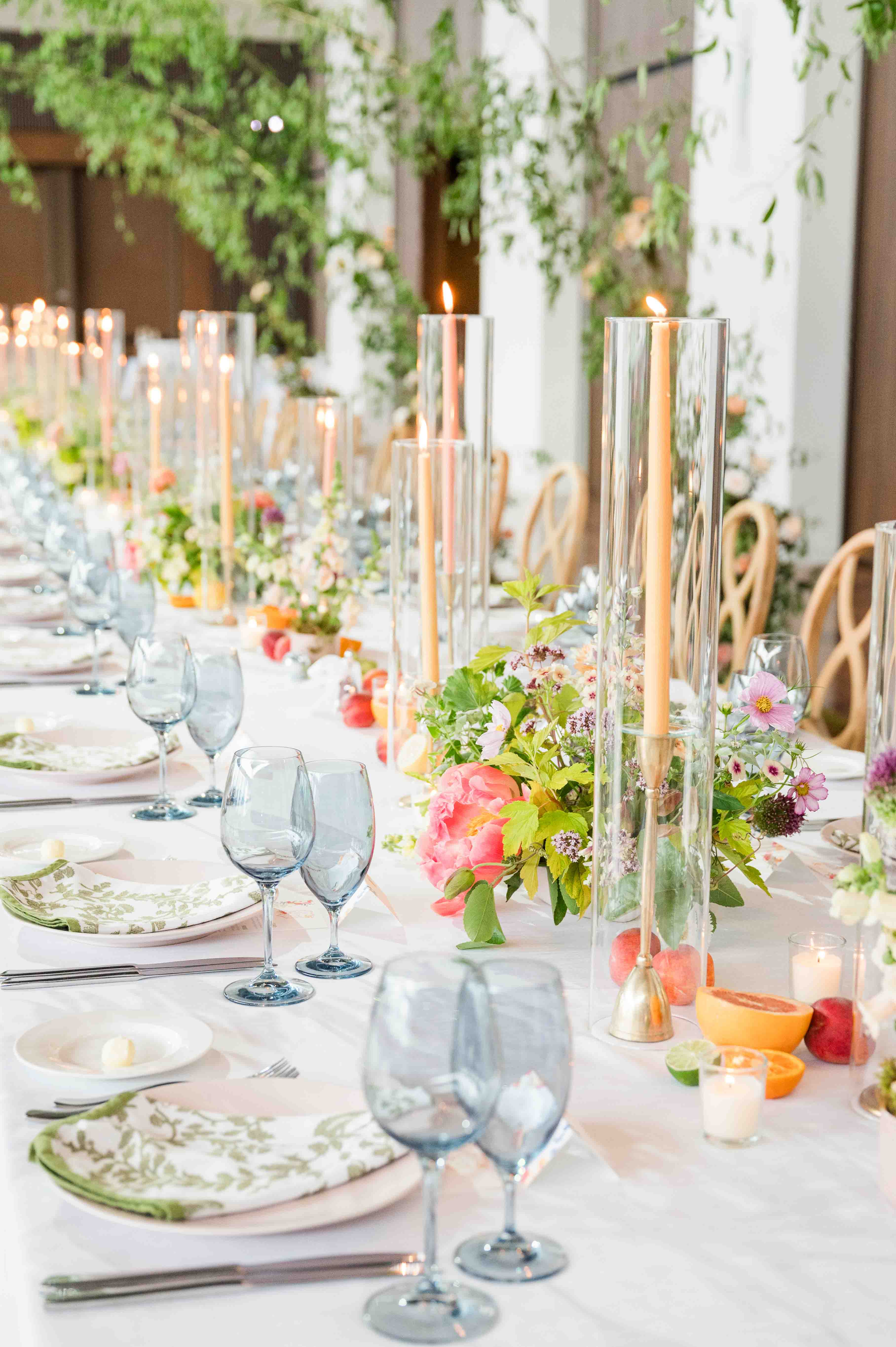 Colorful citrus wedding tablescape in Nashville, Tennessee.