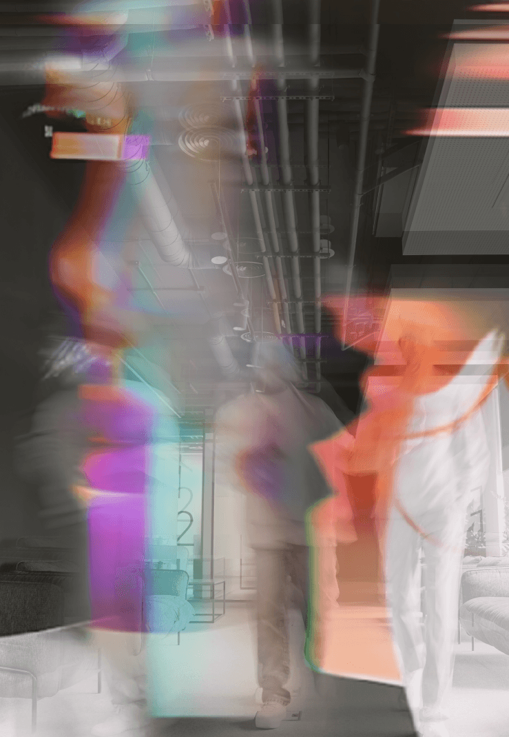 Portrait of a woman with digital abstract effects and color overlays