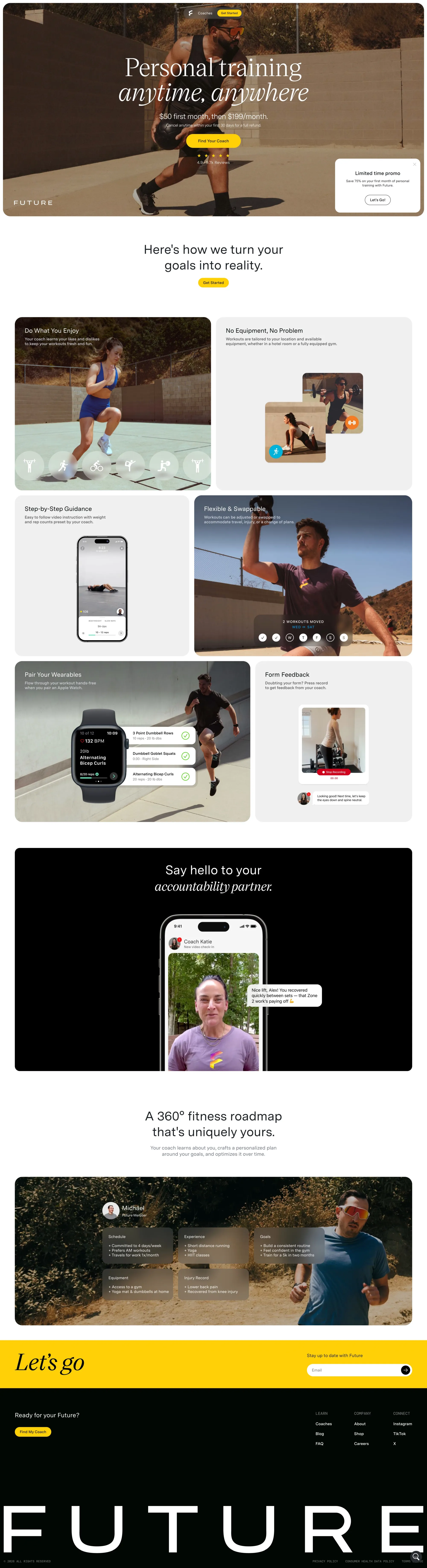 Future landing page screenshot showcasing Health & Fitness and Sport design