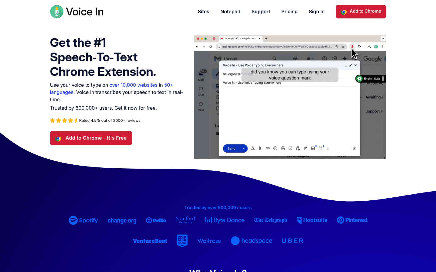 Voice In official page or support page screenshot