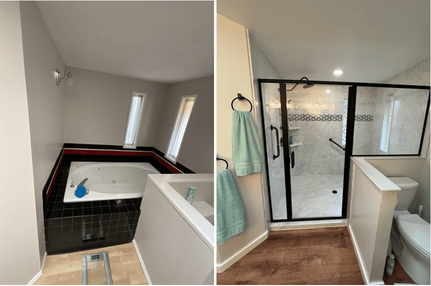 Tub to shower before and after