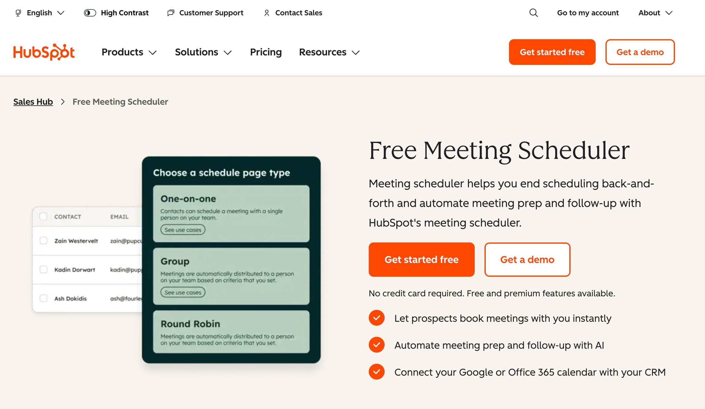 Hubspot homepage hero section showing headline, call-to-action