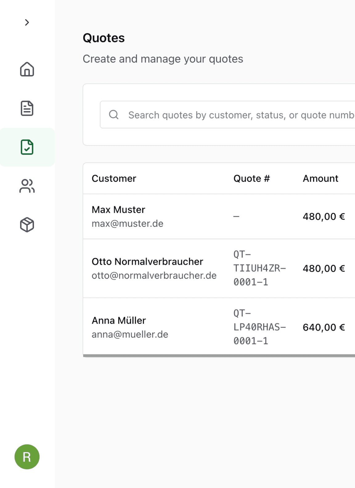 Screenshot of revoBill quote creation and acceptance process