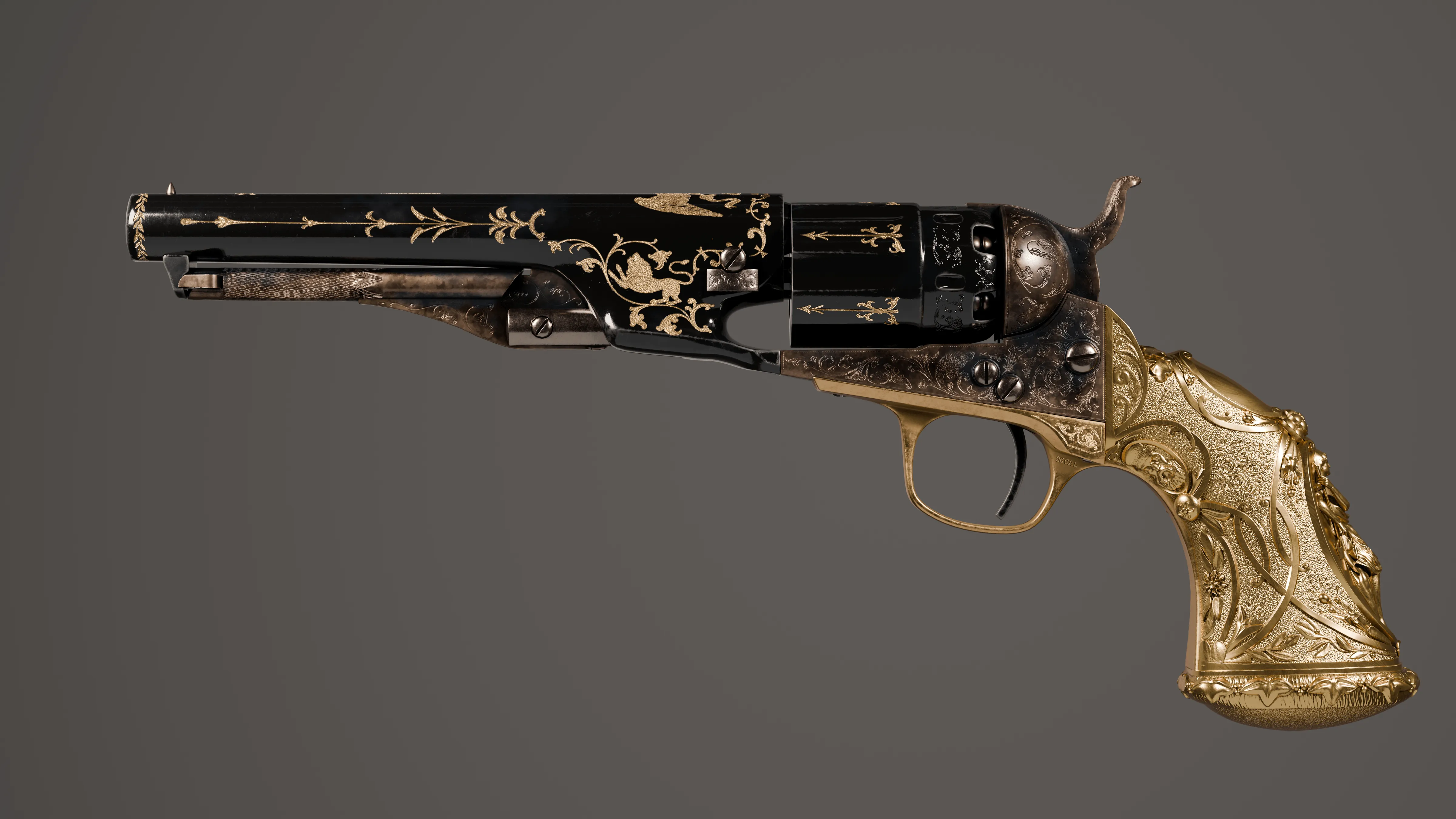 modélisation 3D réaliste d'une reproduction d'un colt revolver de 1862