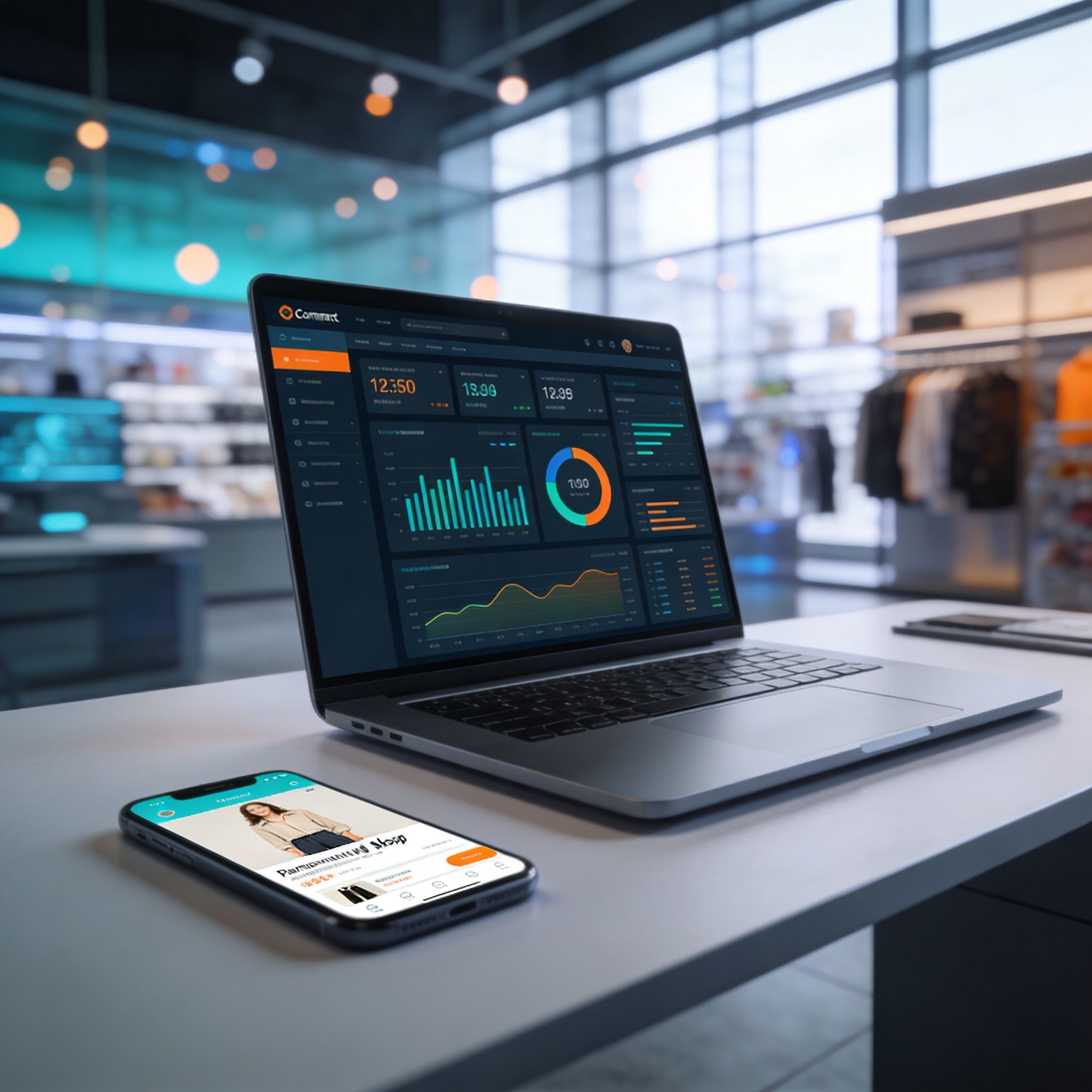 Dashboard de engenharia para personalização em tempo real no e-commerce mostrando métricas de conversão e dados de usuários.