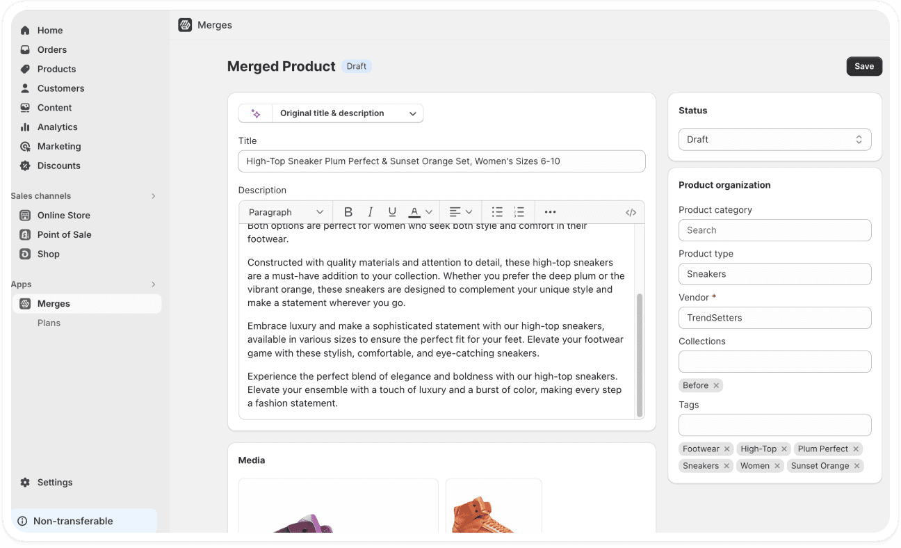merges interface - merge products and variants
