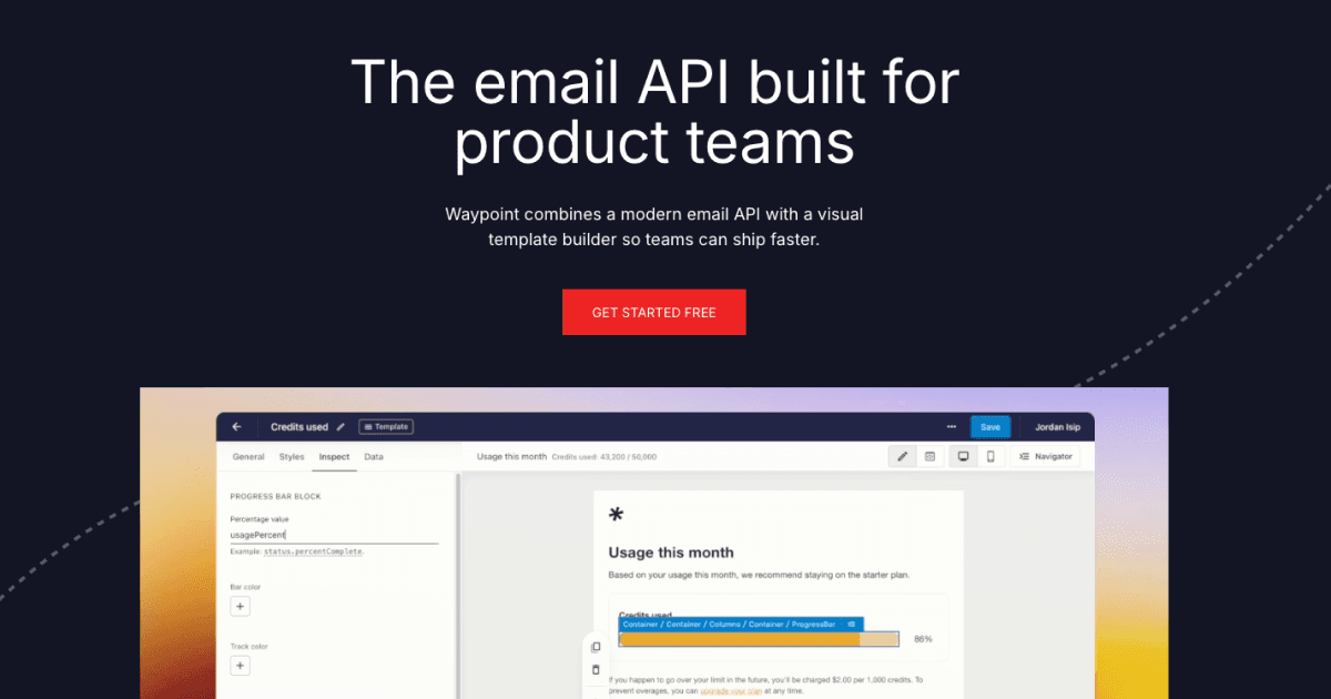 Waypoint The email API built for product teams logo
