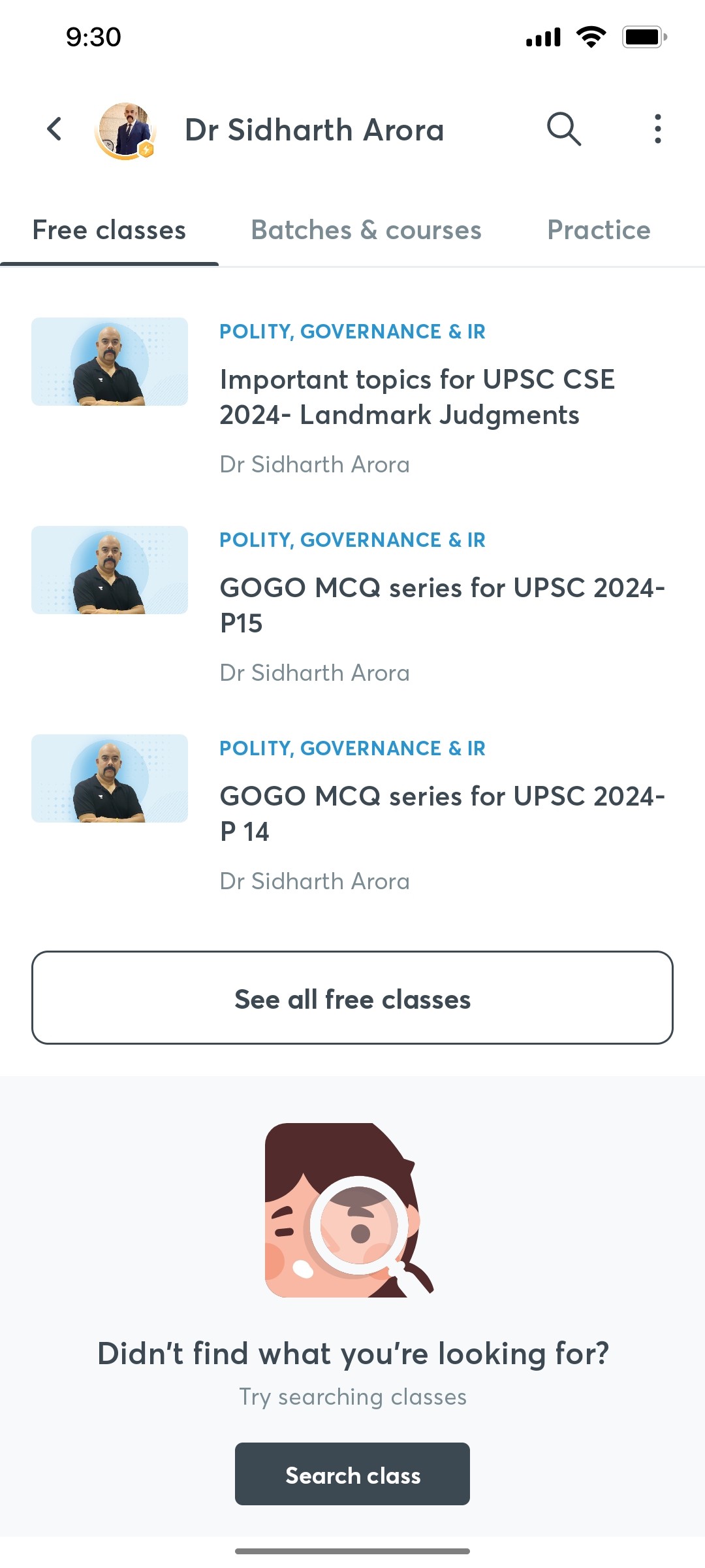 Unacademy Search Class Screen