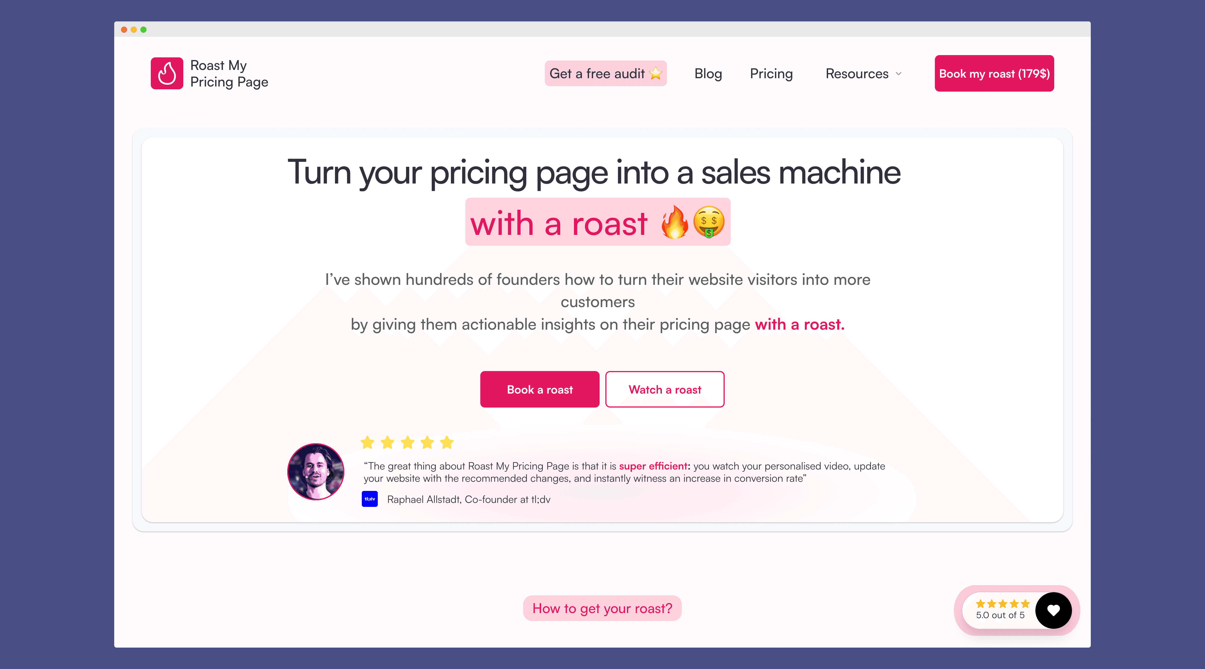 A screenshot of Roast My Pricing Page's Landing Page