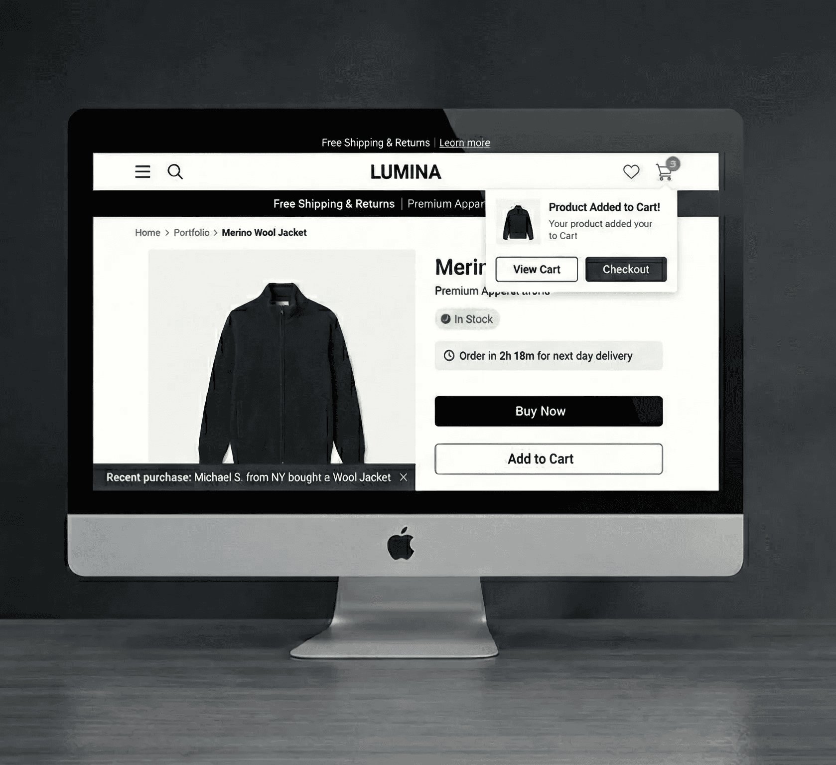 Clean e-commerce product page design for a fashion brand featuring a user-friendly "Added to Cart" popup and seamless checkout UI by Mahendra R.